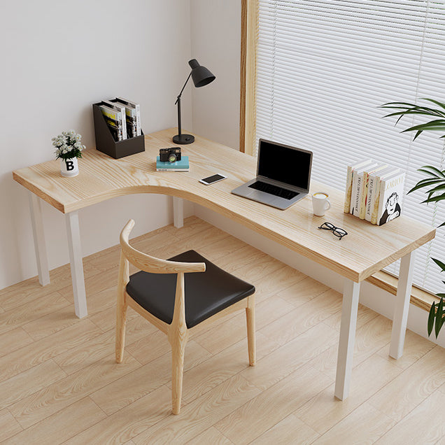 Modern Minimalist Iron Writing Desk L-Shape Wood Office Desk for Bedroom and Book Room