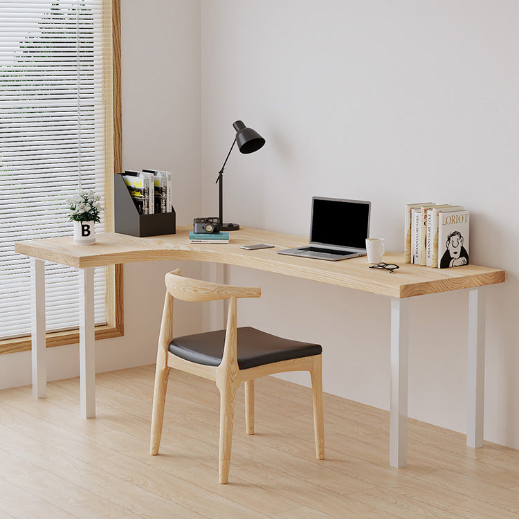 Modern Minimalist Iron Writing Desk L-Shape Wood Office Desk for Bedroom and Book Room