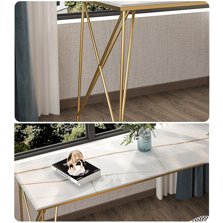 L-Shape Modern Style Office Desk Marble and Metal Writing Desk in White and Gold