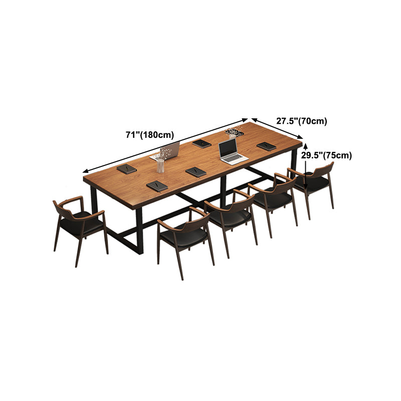 Rectangular Industrial Office Desk Solid Wood and Metal Writing Desk in Natural