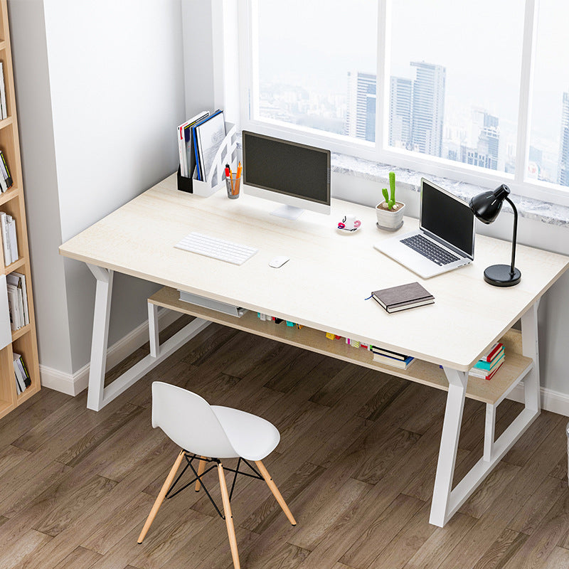 Wood Writing Desk Contemporary Rectangular Office Desk with Shelf