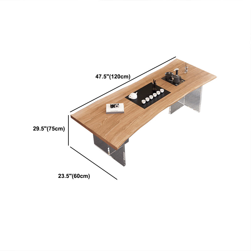 30"H Modern Office Desk Natural Solid Wood Acrylic Office Desk