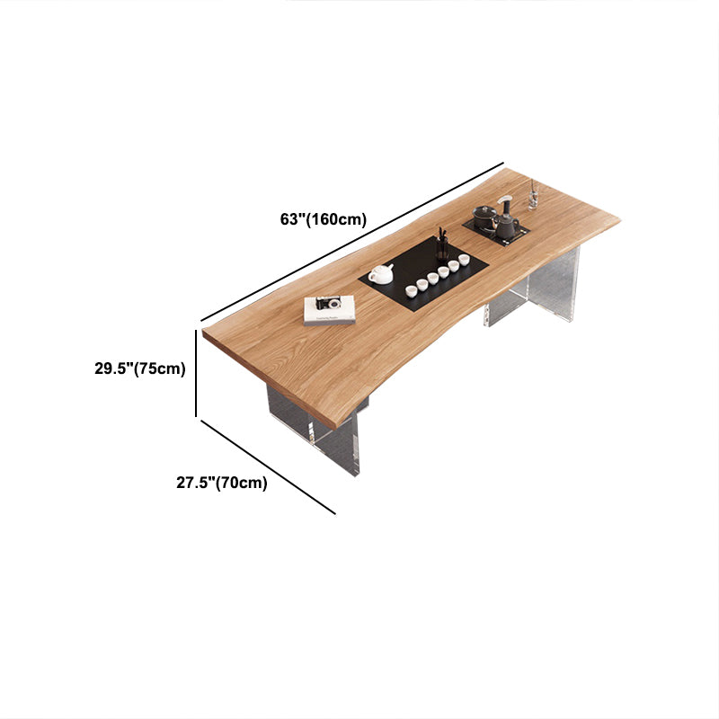 30"H Modern Office Desk Natural Solid Wood Acrylic Office Desk