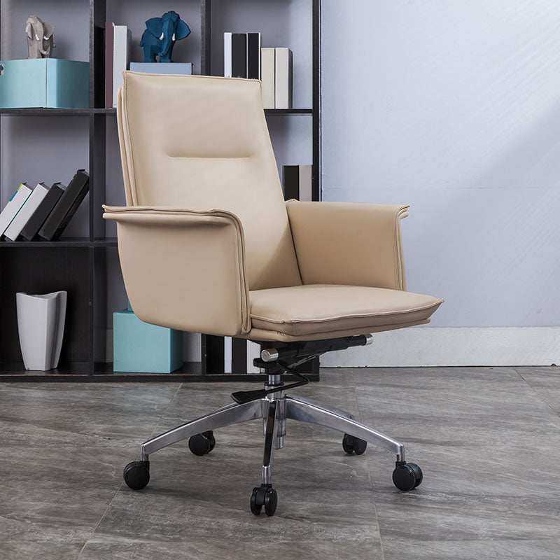 High Back Leather Swivel Office Chair with Chrome Arms Upholstered Task Chair