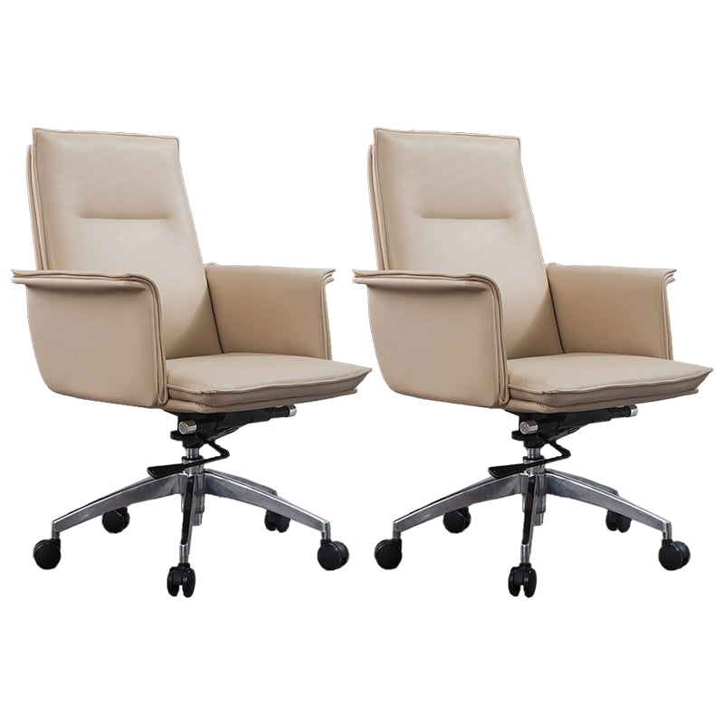 High Back Leather Swivel Office Chair with Chrome Arms Upholstered Task Chair