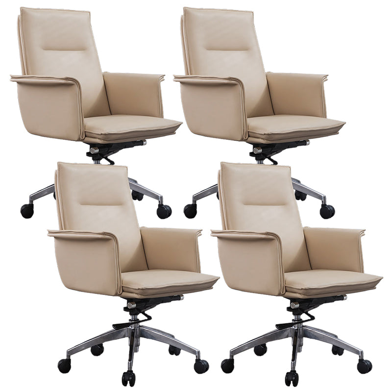 High Back Leather Swivel Office Chair with Chrome Arms Upholstered Task Chair