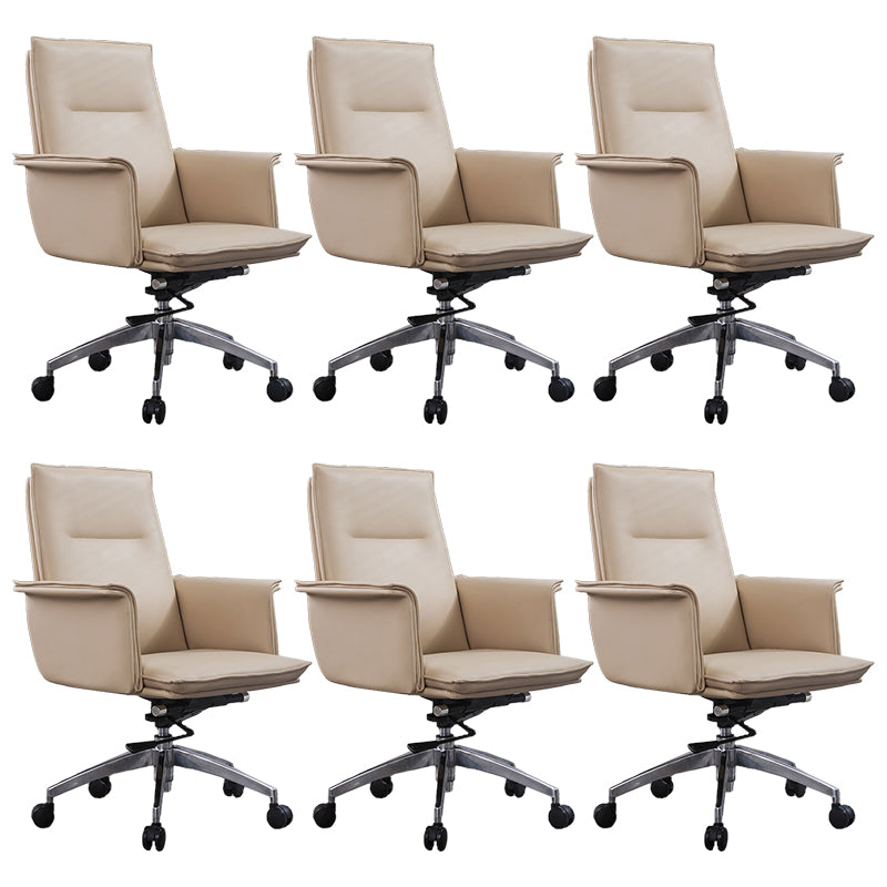 High Back Leather Swivel Office Chair with Chrome Arms Upholstered Task Chair