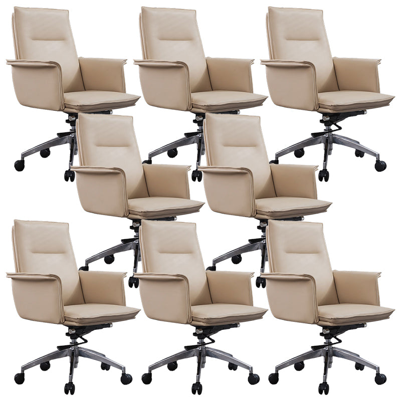 High Back Leather Swivel Office Chair with Chrome Arms Upholstered Task Chair