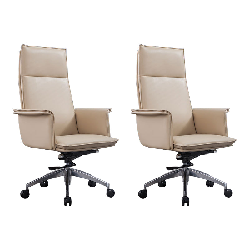 High Back Leather Swivel Office Chair with Chrome Arms Upholstered Task Chair