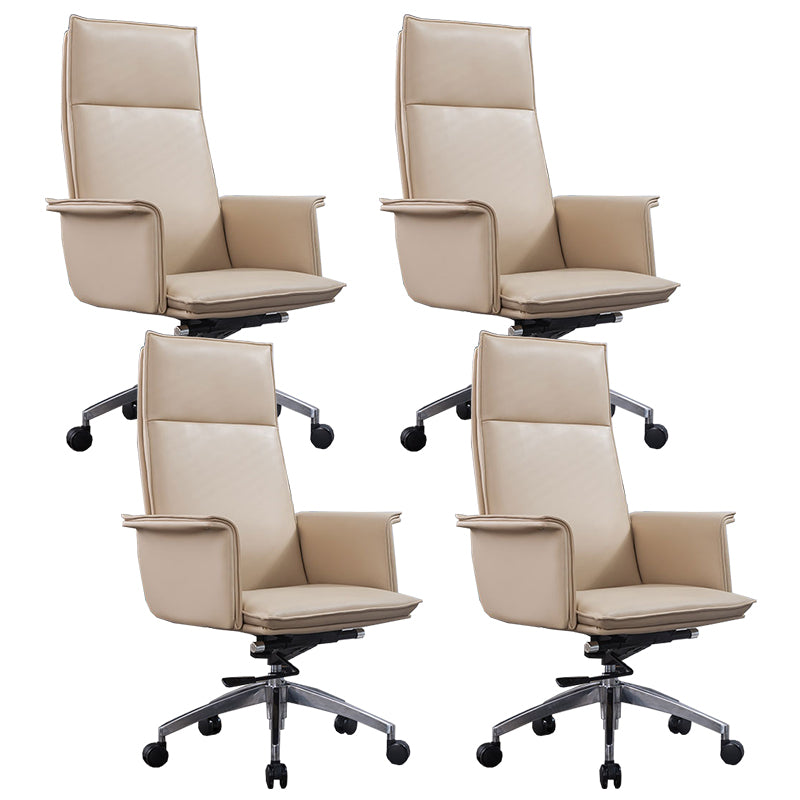 High Back Leather Swivel Office Chair with Chrome Arms Upholstered Task Chair