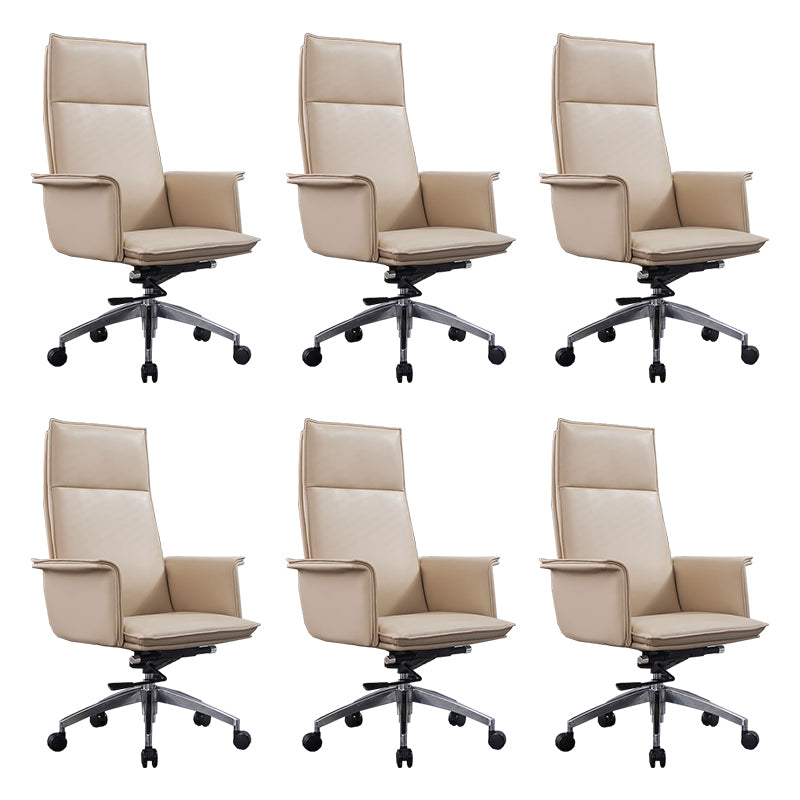 High Back Leather Swivel Office Chair with Chrome Arms Upholstered Task Chair