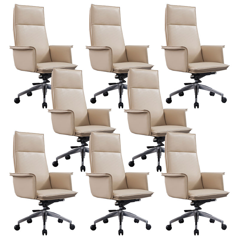 High Back Leather Swivel Office Chair with Chrome Arms Upholstered Task Chair