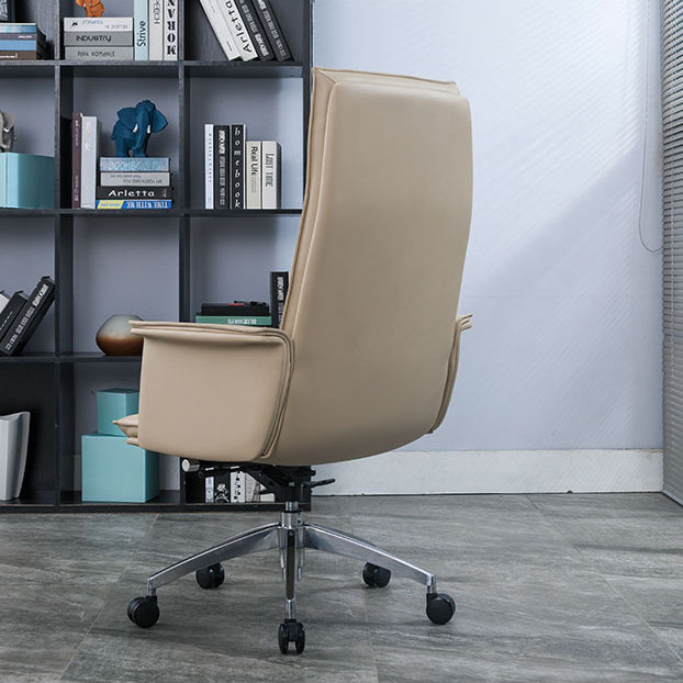 High Back Leather Swivel Office Chair with Chrome Arms Upholstered Task Chair