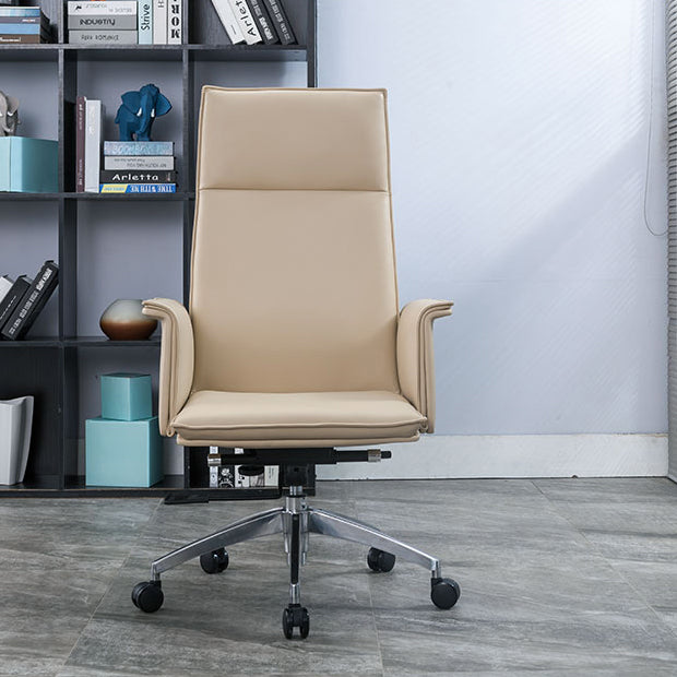 High Back Leather Swivel Office Chair with Chrome Arms Upholstered Task Chair