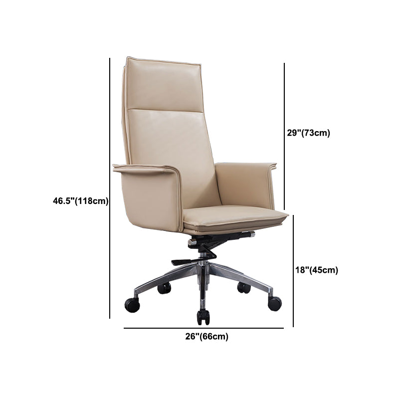 High Back Leather Swivel Office Chair with Chrome Arms Upholstered Task Chair