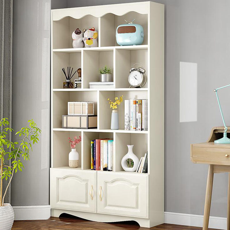 Modern Solid Engineered Bookcase White Geometric Bookshelf for Living Room