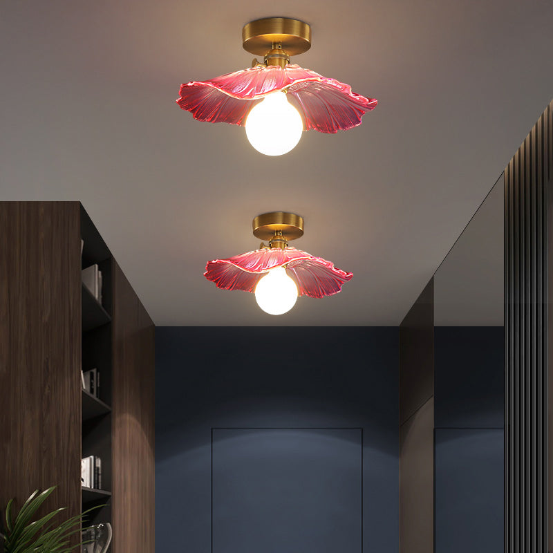 Contemporary Flower-Like Flush Light Fixture Glass 1 Light Flush Mount Lights in Gold