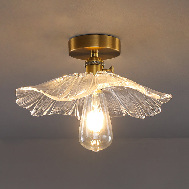 Contemporary Flower-Like Flush Light Fixture Glass 1 Light Flush Mount Lights in Gold