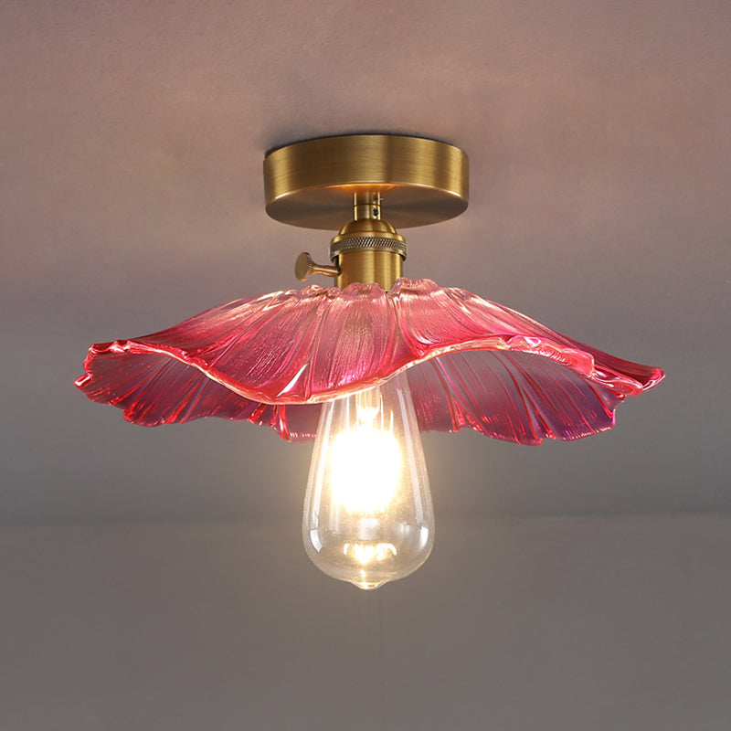 Contemporary Flower-Like Flush Light Fixture Glass 1 Light Flush Mount Lights in Gold