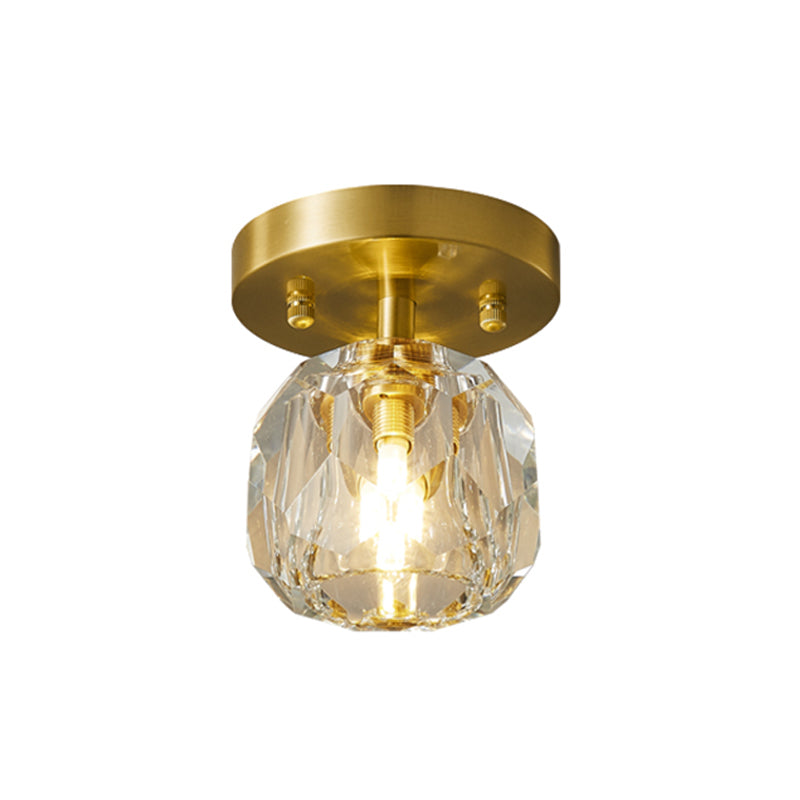 Contemporary Sphere Flush Light Fixture Crystal 1 Light Flush Mount Lights in Gold