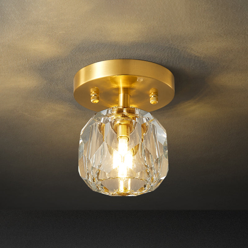 Contemporary Sphere Flush Light Fixture Crystal 1 Light Flush Mount Lights in Gold