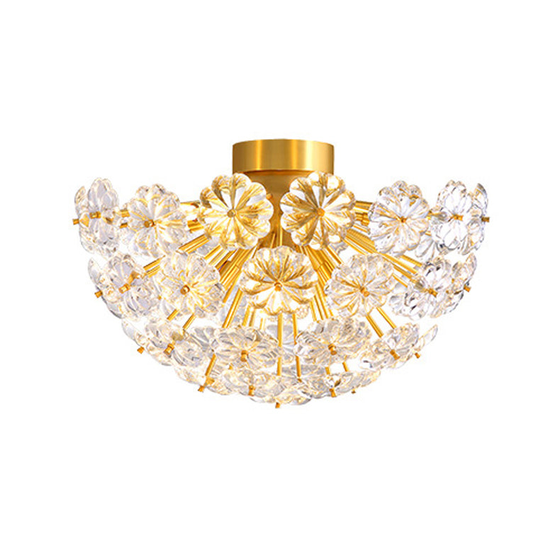 Brass Close to Ceiling Lamp Minimalist Crystal Shaded Ceiling Mounted Fixture