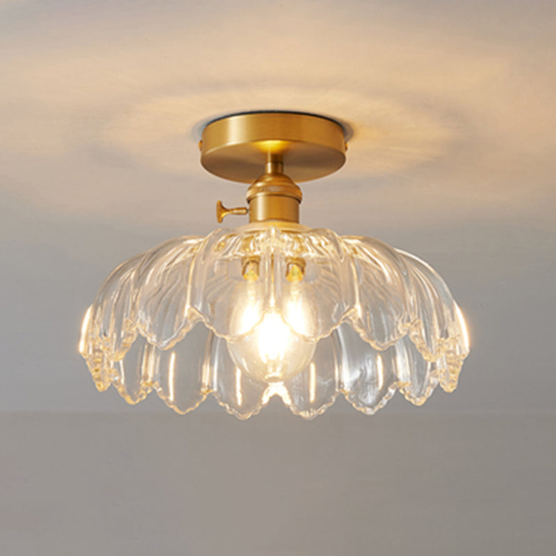 Single Golden Flush Mount Lighting Modernism Glass Shaded Ceiling Light