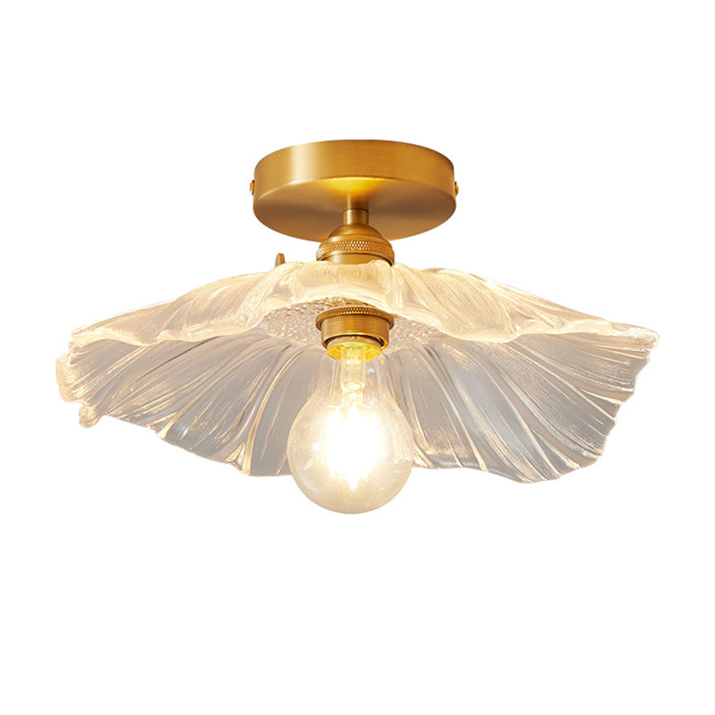 Single Golden Flush Mount Lighting Modernism Glass Shaded Ceiling Light