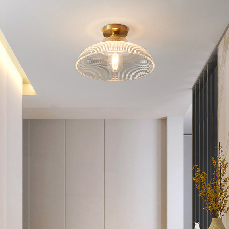 Single Golden Flush Mount Lighting Modernism Glass Shaded Ceiling Light