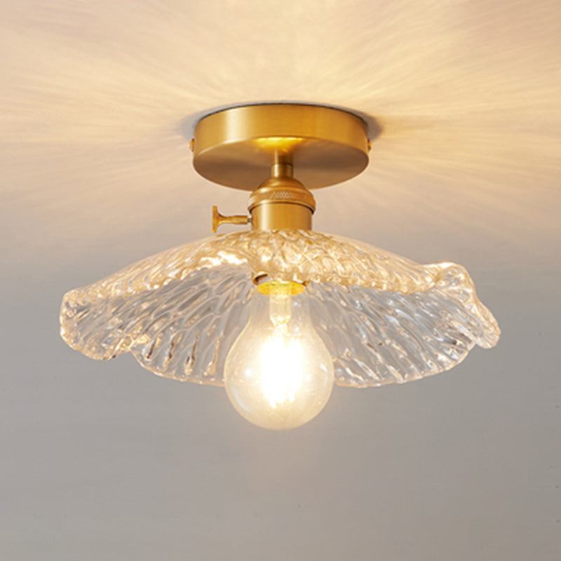 Single Golden Flush Mount Lighting Modernism Glass Shaded Ceiling Light