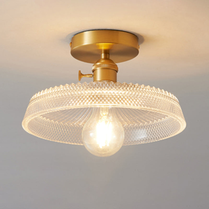 Single Golden Flush Mount Lighting Modernism Glass Shaded Ceiling Light