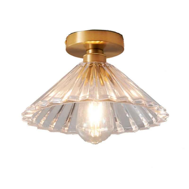 Single Golden Flush Mount Lighting Modernism Glass Shaded Ceiling Light