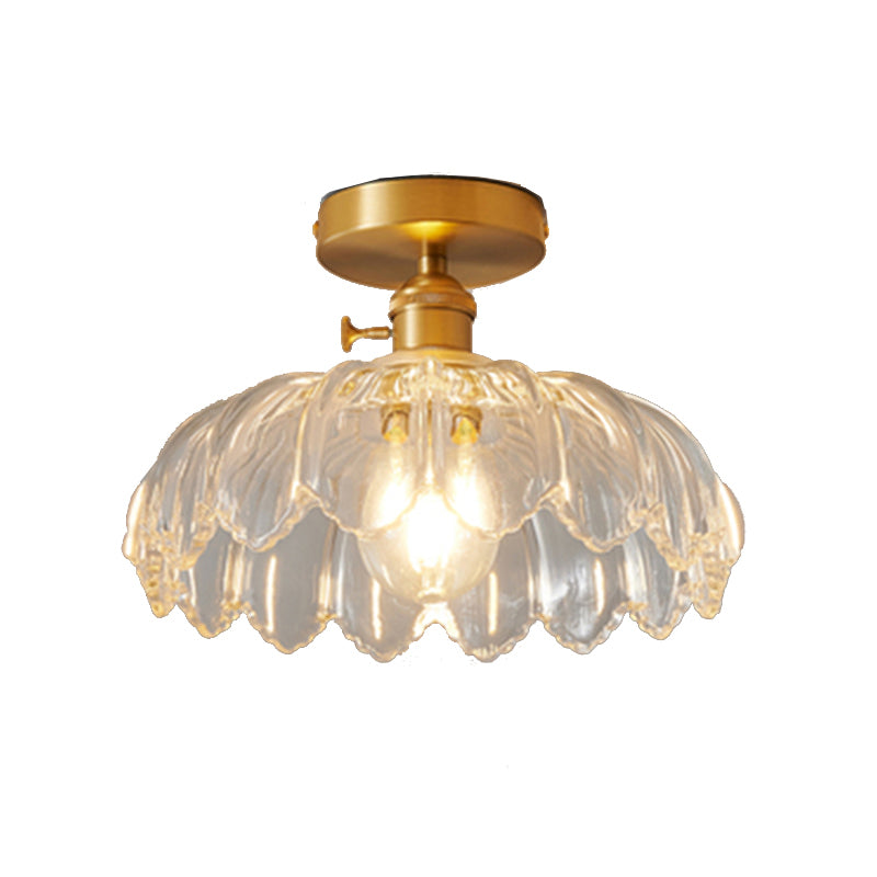 Single Golden Flush Mount Lighting Modernism Glass Shaded Ceiling Light