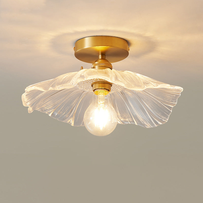 Single Golden Flush Mount Lighting Modernism Glass Shaded Ceiling Light