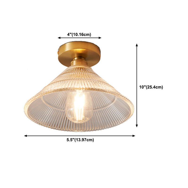 Single Golden Flush Mount Lighting Modernism Glass Shaded Ceiling Light