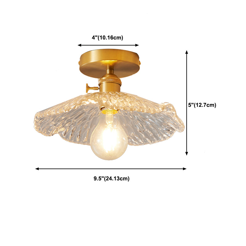 Single Golden Flush Mount Lighting Modernism Glass Shaded Ceiling Light