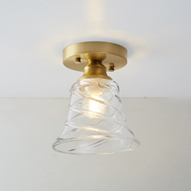 Golden Single Flush Mount Lighting Modernism Glass Shaded Ceiling Light