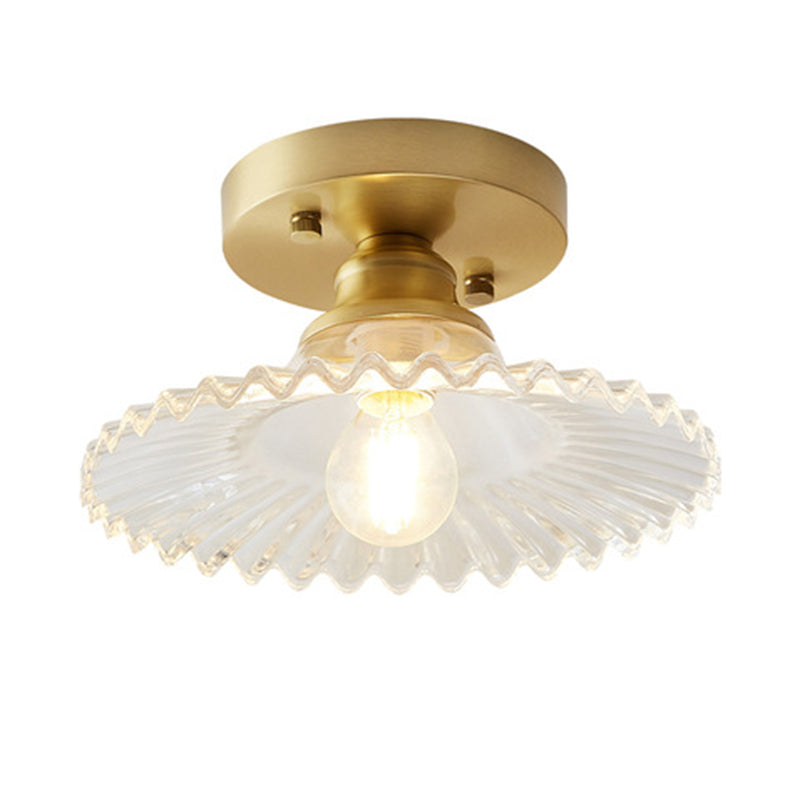 Golden Single Flush Mount Lighting Modernism Glass Shaded Ceiling Light