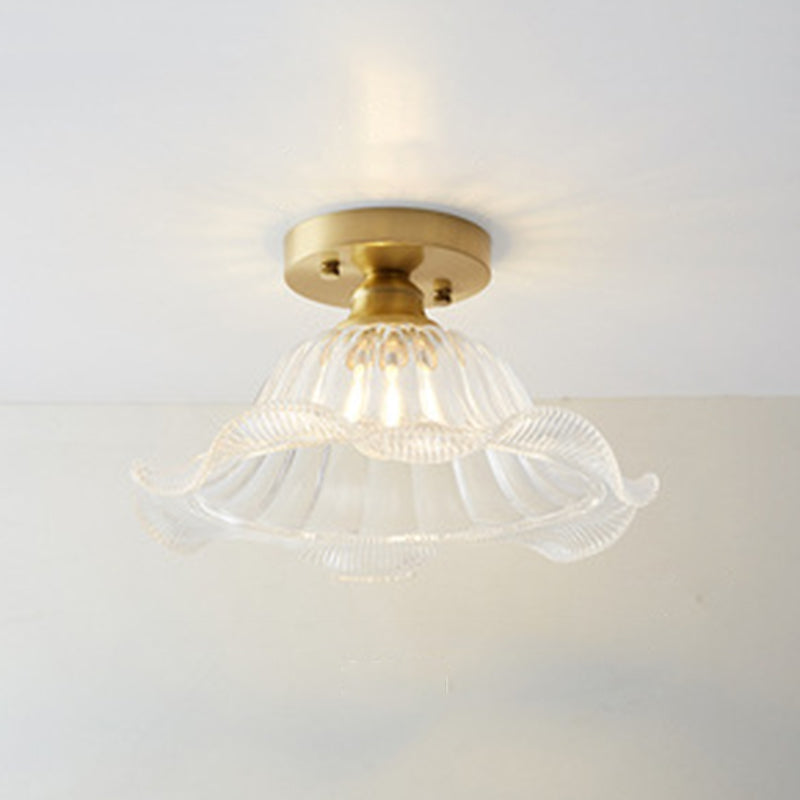 Golden Single Flush Mount Lighting Modernism Glass Shaded Ceiling Light