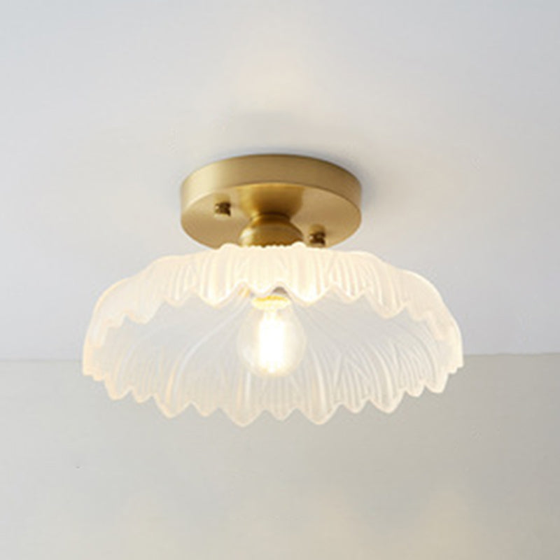 Golden Single Flush Mount Lighting Modernism Glass Shaded Ceiling Light