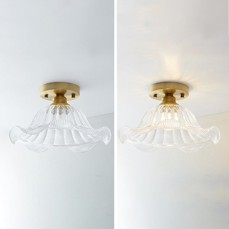 Golden Single Flush Mount Lighting Modernism Glass Shaded Ceiling Light