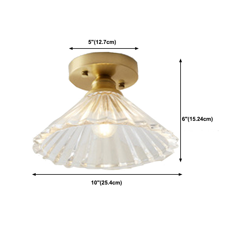 Golden Single Flush Mount Lighting Modernism Glass Shaded Ceiling Light