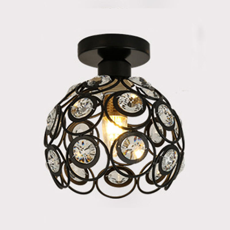 Single Golden/Black Flush Mount Lighting Glam Glass Shaded Ceiling Light