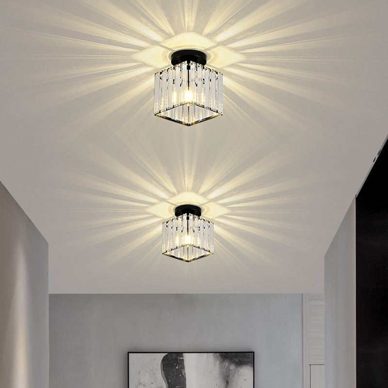 Single Golden/Black Flush Mount Lighting Glam Glass Shaded Ceiling Light