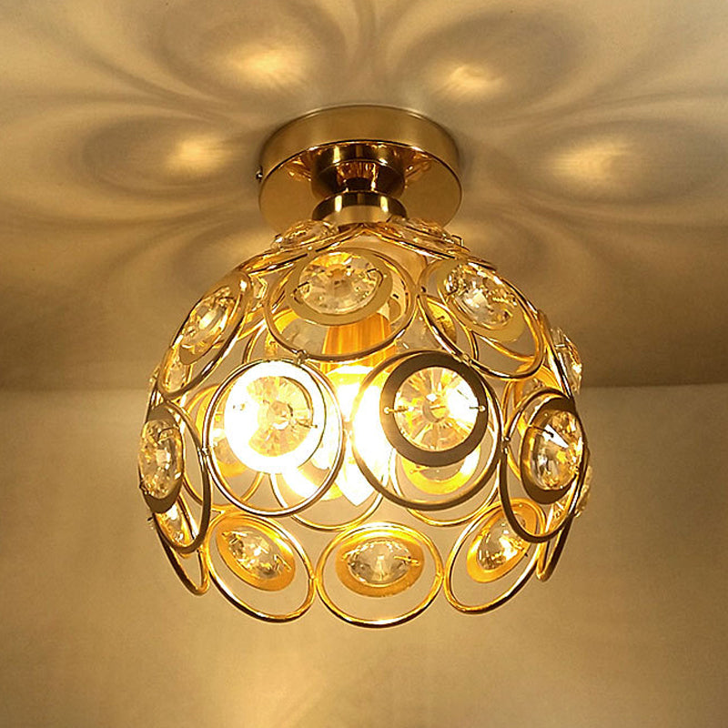 Single Golden/Black Flush Mount Lighting Glam Glass Shaded Ceiling Light