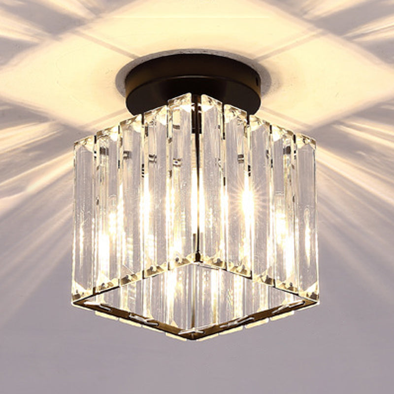 Single Golden/Black Flush Mount Lighting Glam Glass Shaded Ceiling Light