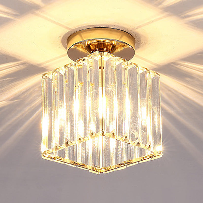 Single Golden/Black Flush Mount Lighting Glam Glass Shaded Ceiling Light