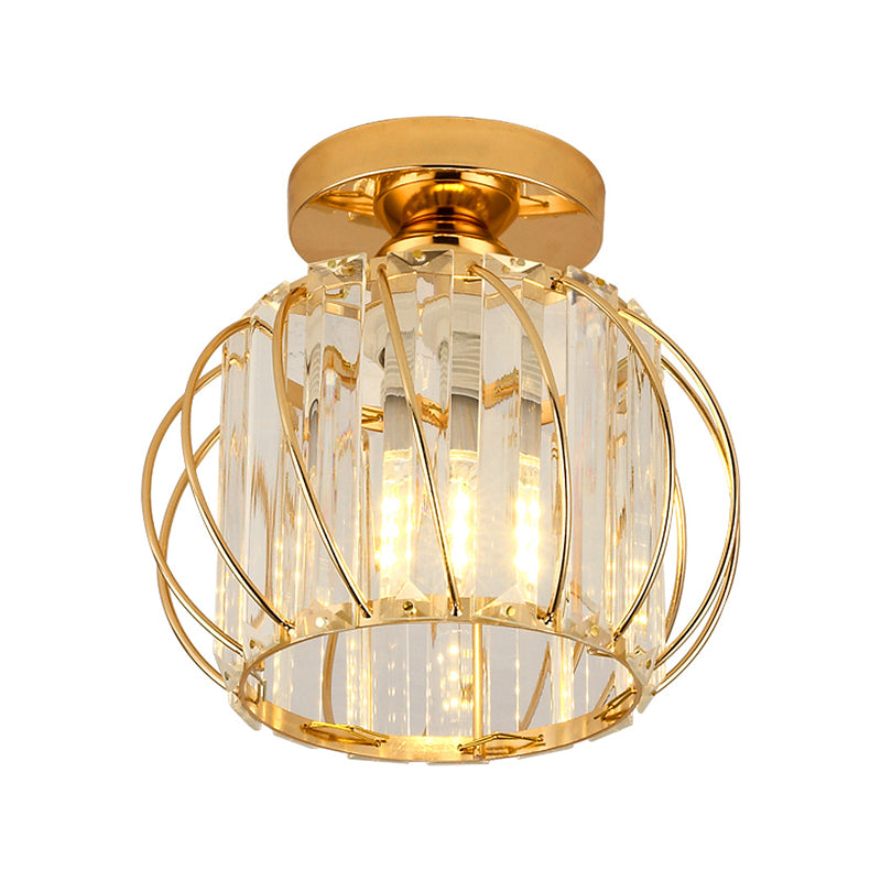 Single Golden/Black Flush Mount Lighting Glam Glass Shaded Ceiling Light