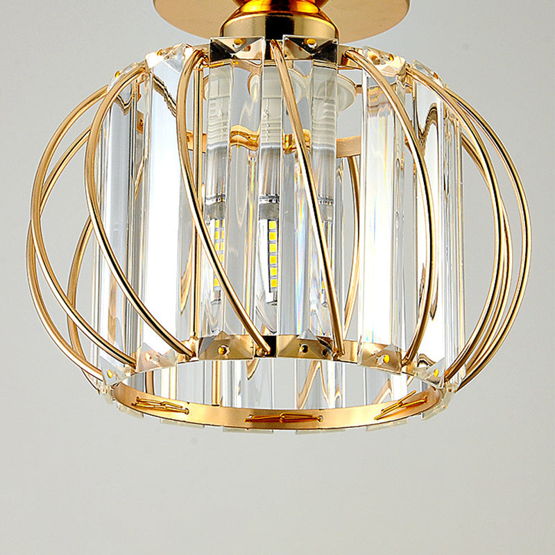 Single Golden/Black Flush Mount Lighting Glam Glass Shaded Ceiling Light