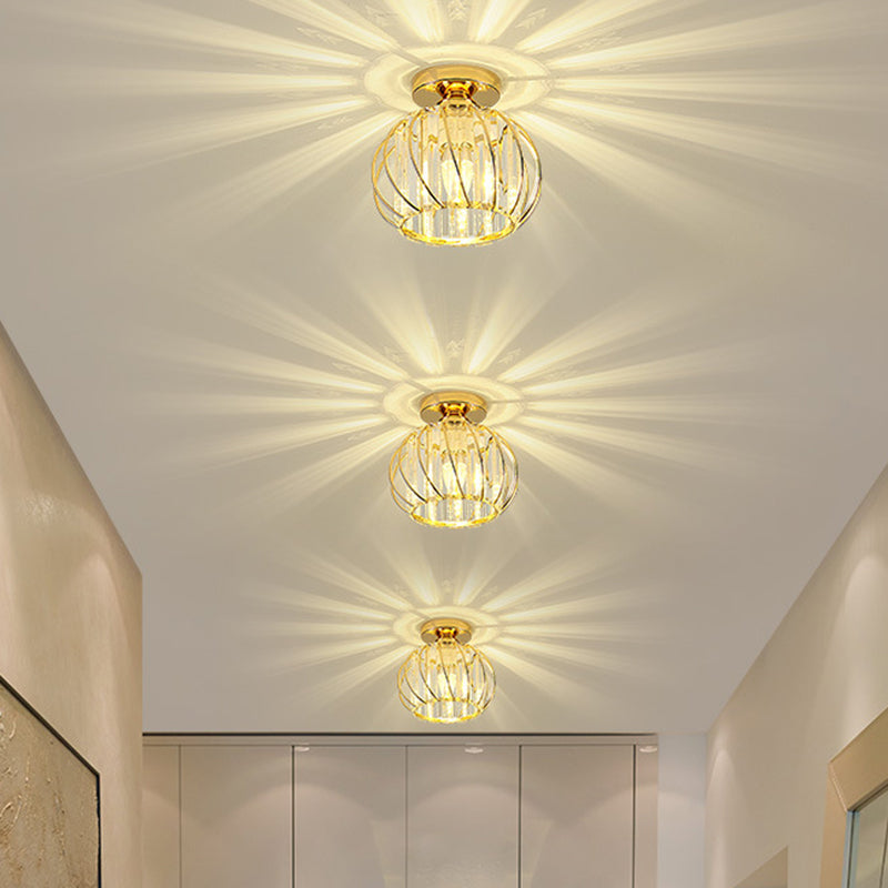 Single Golden/Black Flush Mount Lighting Glam Glass Shaded Ceiling Light